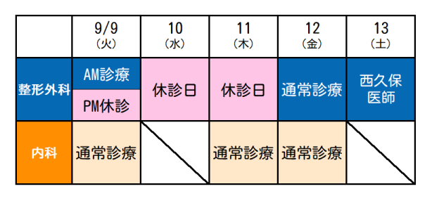 2025年9月診療予定
